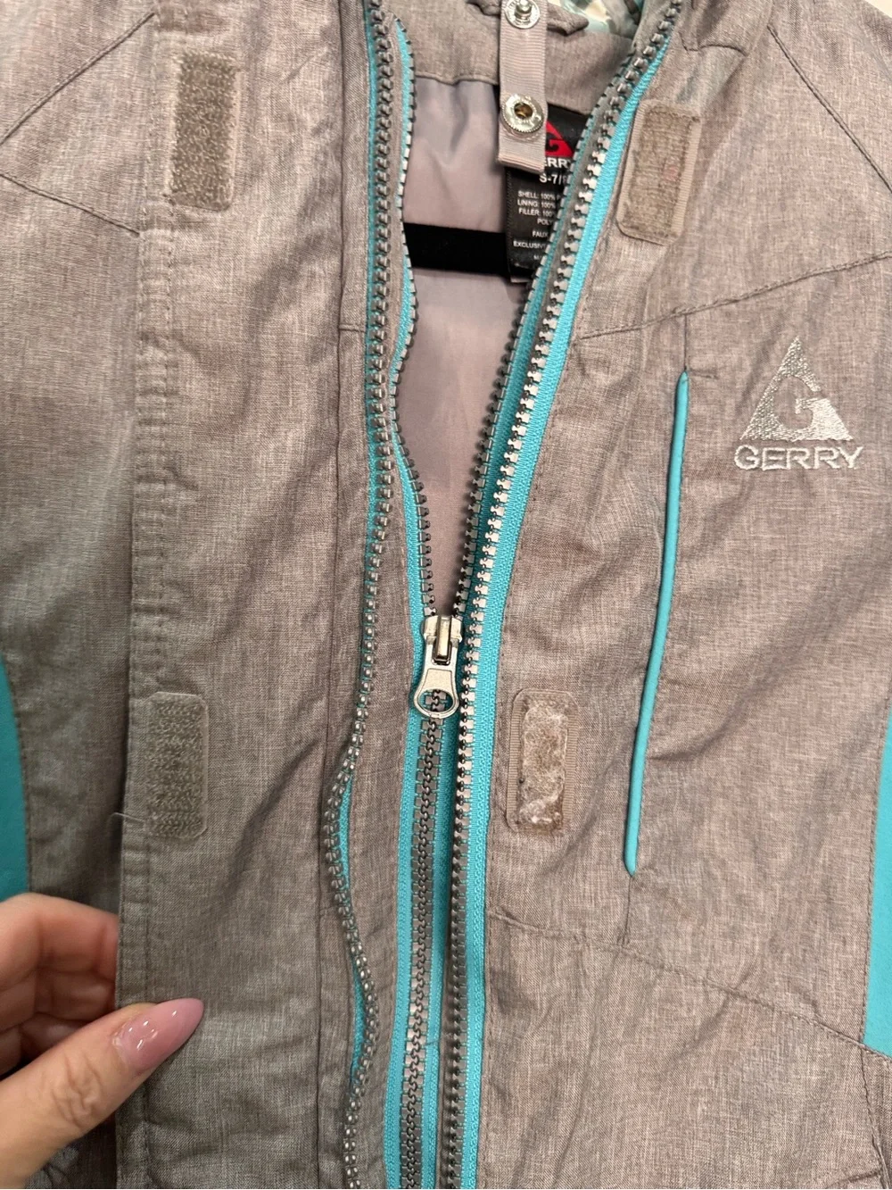 Gerry Girls S 7/8 Gray Teal Insulated Ski Snow Winter Jacket Hooded